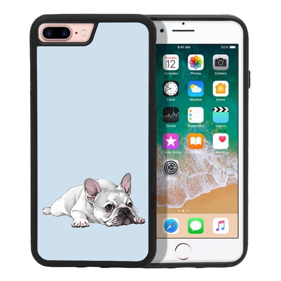 WIRESTER Shockproof Soft Rubber Cover Case for Apple iPhone 7/8 Plus 5.5", French Bulldog Dog Lying Down Looking Up On Pale Aqua Background