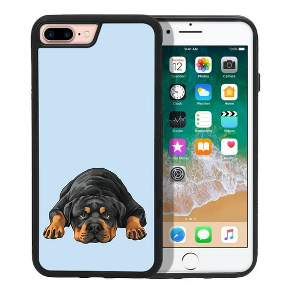 WIRESTER Shockproof Soft Rubber Cover Case for Apple iPhone 7/8 Plus 5.5", Rottweiler Dog Lying Down Looking Up On Light Blue Background