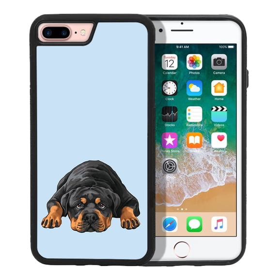 WIRESTER Shockproof Soft Rubber Cover Case for Apple iPhone 7/8 Plus 5.5", Rottweiler Dog Lying Down Looking Up On Light Blue Background