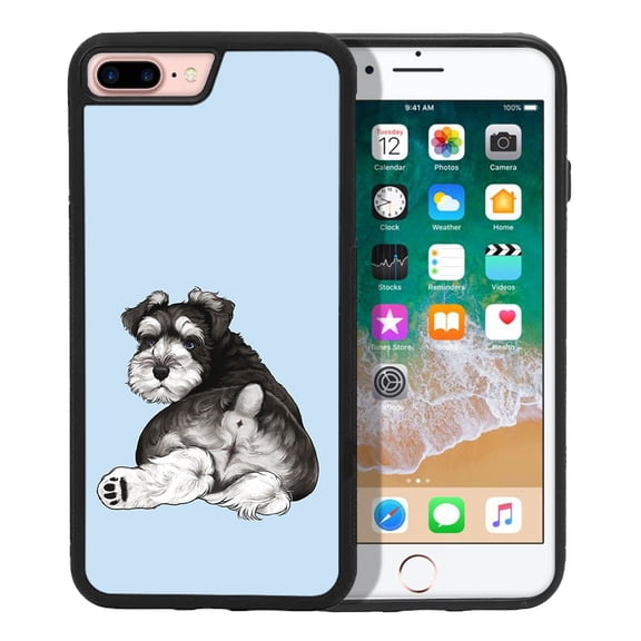 WIRESTER Shockproof Soft Rubber Cover Case for Apple iPhone 7/8 Plus 5.5", Schnauzer Dog Butt Looking Back On Light Blue Background