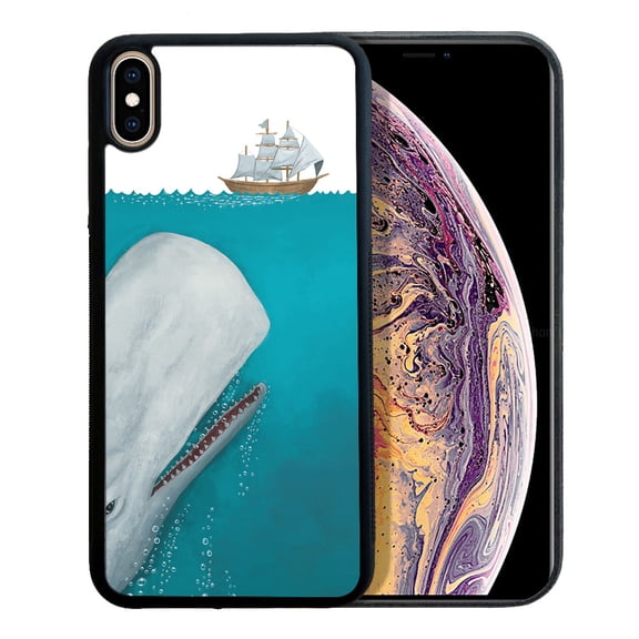 WIRESTER Shockproof Soft Rubber Cover Case for Apple iPhone X, White Whale Moby Dick