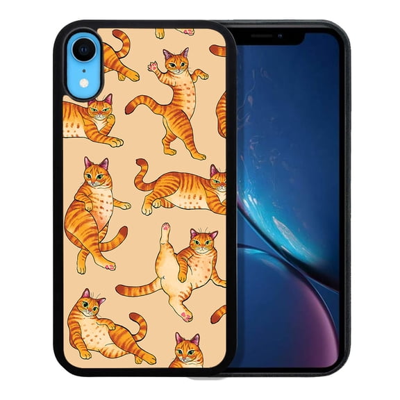 WIRESTER Shockproof Soft Rubber Cover Case for Apple iPhone XR 6.1", Orange Tabby Cat Funny Playful Postures On Sunset Background