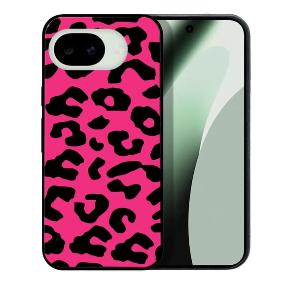 WIRESTER Shockproof Soft Rubber Cover Case for Google Pixel 10a 6.3" 2026, Black/Hot Pink Leopard
