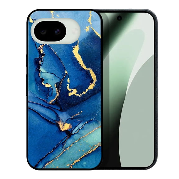WIRESTER Shockproof Soft Rubber Cover Case for Google Pixel 10a 6.3" 2026, Marble Gold And Blue