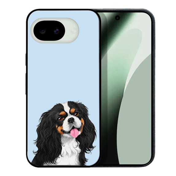 WIRESTER Shockproof Soft Rubber Cover Case for Google Pixel 10a 6.3" 2026, Tricolor Cavalier King Charles Spaniel Dog On Light Blue Background