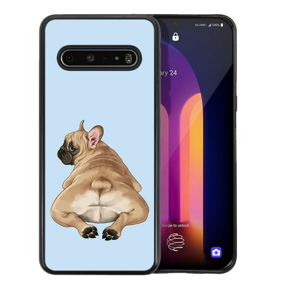 WIRESTER Shockproof Soft Rubber Cover Case for LG V60 ThinQ 6.8", French Bulldog Butt Looking Back On Light Blue Background