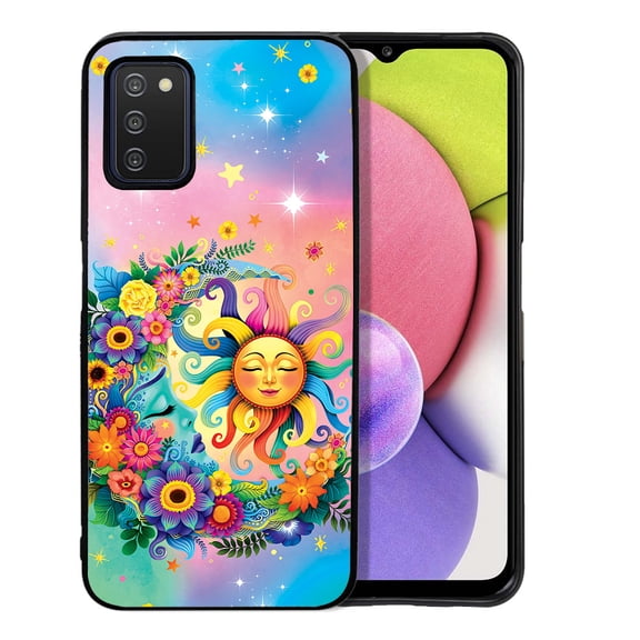 WIRESTER Shockproof Soft Rubber Cover Case for Samsung Galaxy A03S 4G LTE (Not 5G) 6.5" 2021, Colorful Sad Moon Happy Sun