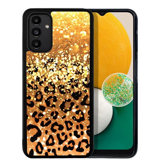 WIRESTER Shockproof Soft Rubber Cover Case for Samsung Galaxy A13 5G 6.5" 2021, Gold Glitter Sparkle With Black Yellow Glitter Leopard