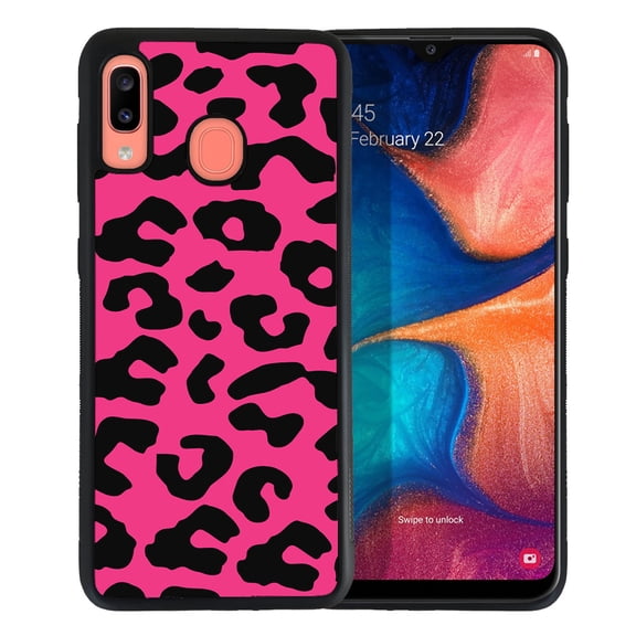WIRESTER Shockproof Soft Rubber Cover Case for Samsung Galaxy A20 / A30 6.4" 2019, Black/Hot Pink Leopard
