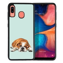 WIRESTER Shockproof Soft Rubber Cover Case for Samsung Galaxy A20 / A30 6.4" 2019, English Bulldog Dog Lying Down Looking Up On Aero Blue Background