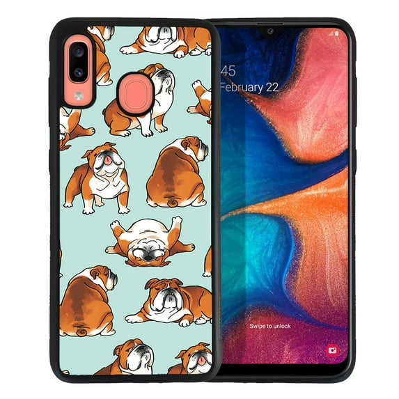 WIRESTER Shockproof Soft Rubber Cover Case for Samsung Galaxy A20 / A30 6.4" 2019, English Bulldog Funny Playful Postures Lt Teal