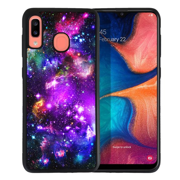 WIRESTER Shockproof Soft Rubber Cover Case for Samsung Galaxy A20 / A30 6.4" 2019, Purple Nebula Galaxy