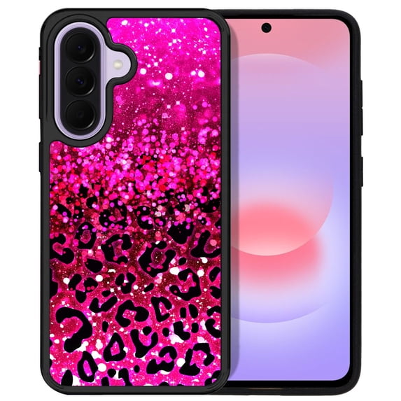 WIRESTER Shockproof Soft Rubber Cover Case for Samsung Galaxy A37 5G 6.7" 2026, Hot Pink Glitter Sparkle With Black Pink Glitter Leopard