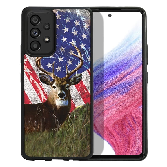 WIRESTER Shockproof Soft Rubber Cover Case for Samsung Galaxy A53 5G 6.5" 2022, Vintage American USA Flag Deer