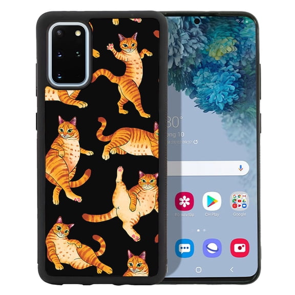 WIRESTER Shockproof Soft Rubber Cover Case for Samsung Galaxy S20+ Plus 6.7" 2020, Orange Tabby Cat Funny Playful Postures