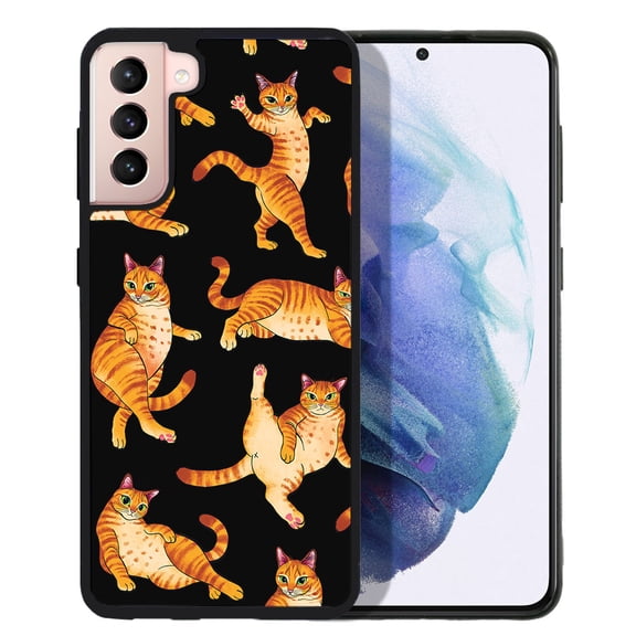 WIRESTER Shockproof Soft Rubber Cover Case for Samsung Galaxy S21+ Plus 6.7" 2021, Orange Tabby Cat Funny Playful Postures