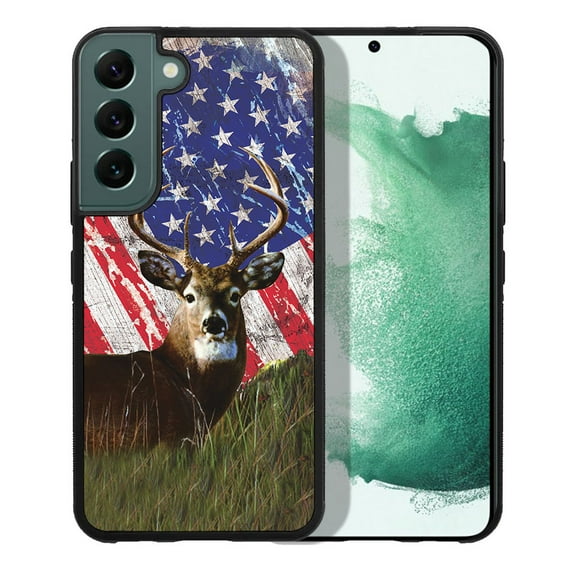 WIRESTER Shockproof Soft Rubber Cover Case for Samsung Galaxy S22 6.1" 2022, Vintage American USA Flag Deer