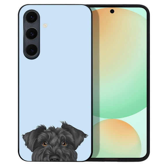 WIRESTER Shockproof Soft Rubber Cover Case for Samsung Galaxy S24 FE 6.7", Animal Black Miniature Schnauzer Dog On Light Blue Background