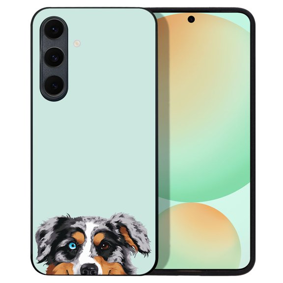 WIRESTER Shockproof Soft Rubber Cover Case for Samsung Galaxy S24 FE 6.7", Animal Merle Aussie Australian Shepherd Dog On Aero Blue Background
