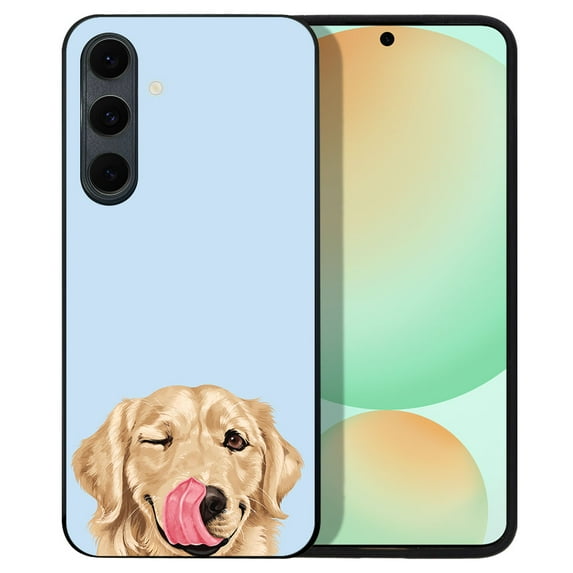 WIRESTER Shockproof Soft Rubber Cover Case for Samsung Galaxy S24 FE 6.7", Animal Winking Golden Retriever On Light Blue Background