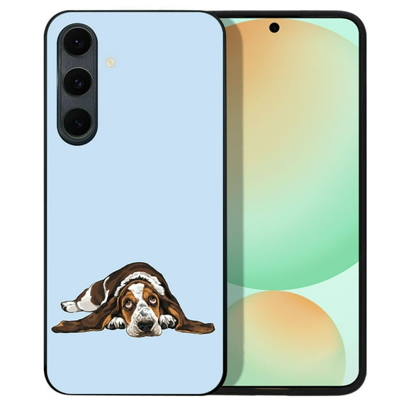 WIRESTER Shockproof Soft Rubber Cover Case for Samsung Galaxy S24 FE 6.7", Basset Hound Dog Lying Down Looking Up On Light Blue Background