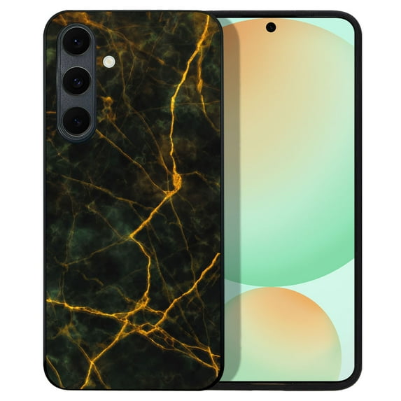 WIRESTER Shockproof Soft Rubber Cover Case for Samsung Galaxy S24 FE 6.7", Black Marble Gold Veins
