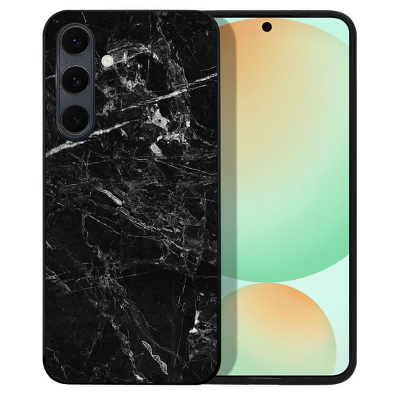 WIRESTER Shockproof Soft Rubber Cover Case for Samsung Galaxy S24 FE 6.7", Cloudy Black Marble