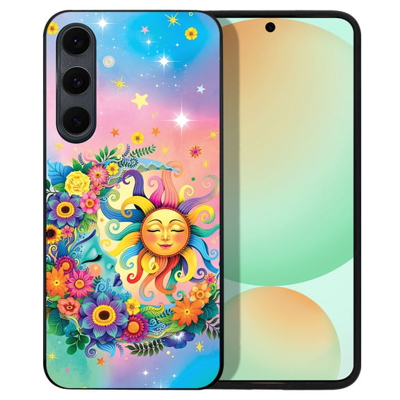WIRESTER Shockproof Soft Rubber Cover Case for Samsung Galaxy S24 FE 6.7", Colorful Sad Moon Happy Sun