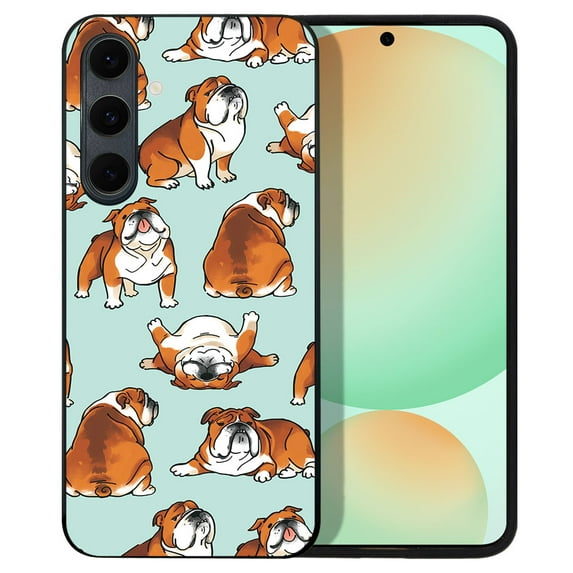 WIRESTER Shockproof Soft Rubber Cover Case for Samsung Galaxy S24 FE 6.7", English Bulldog Funny Playful Postures on Green BG