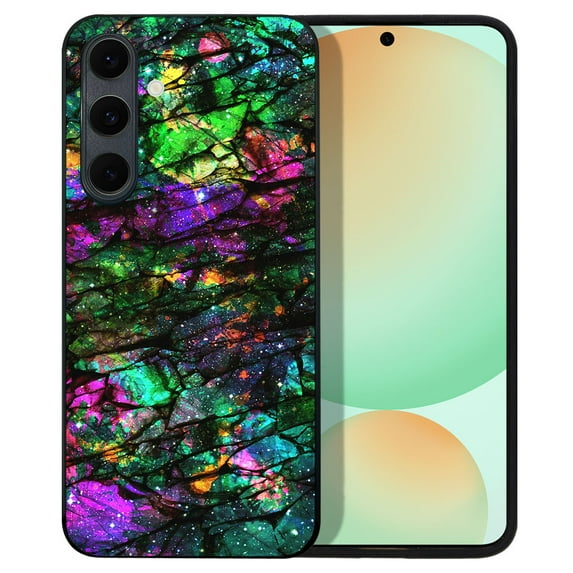 WIRESTER Shockproof Soft Rubber Cover Case for Samsung Galaxy S24 FE 6.7", Purple Green Galaxy Marble