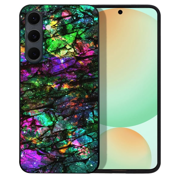 WIRESTER Shockproof Soft Rubber Cover Case for Samsung Galaxy S24 FE 6.7", Purple Green Galaxy Marble