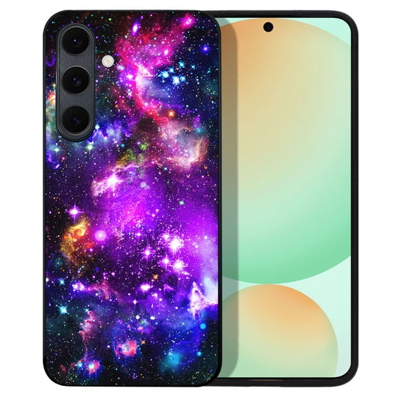 WIRESTER Shockproof Soft Rubber Cover Case for Samsung Galaxy S24 FE 6.7", Purple Nebula Galaxy