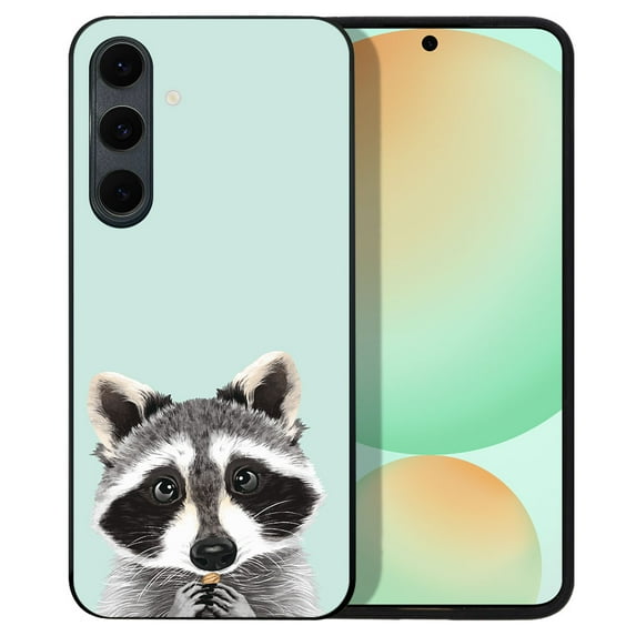 WIRESTER Shockproof Soft Rubber Cover Case for Samsung Galaxy S24 FE 6.7", Raccoon On Aero Blue Background