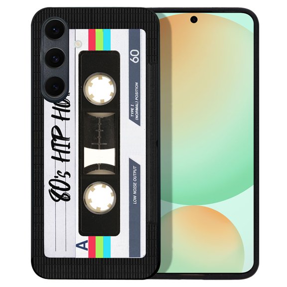 WIRESTER Shockproof Soft Rubber Cover Case for Samsung Galaxy S24 FE 6.7", Retro Black Cassette Tape Hip Hop