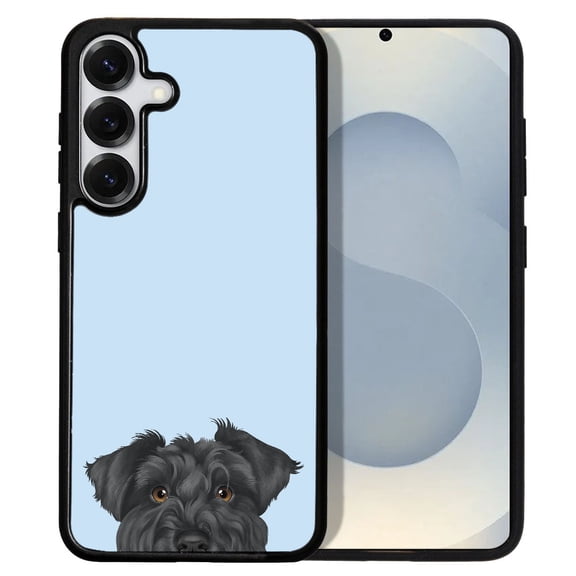 WIRESTER Shockproof Soft Rubber Cover Case for Samsung Galaxy S25 6.2" 2025, Animal Black Miniature Schnauzer Dog On Light Blue Background