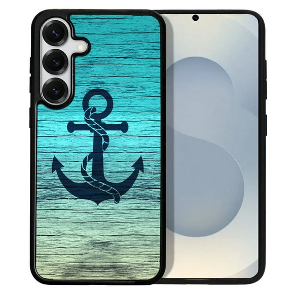 WIRESTER Shockproof Soft Rubber Cover Case for Samsung Galaxy S25 6.2" 2025, Blue Anchor Wood