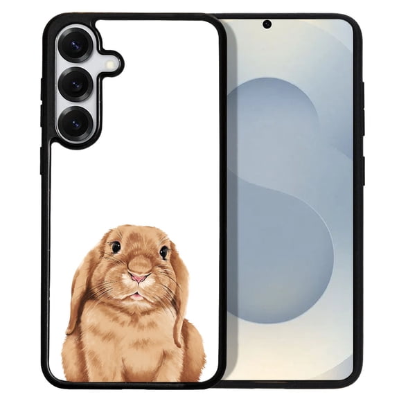 WIRESTER Shockproof Soft Rubber Cover Case for Samsung Galaxy S25 6.2" 2025, Floppy Ears Brown Bunny Rabbit