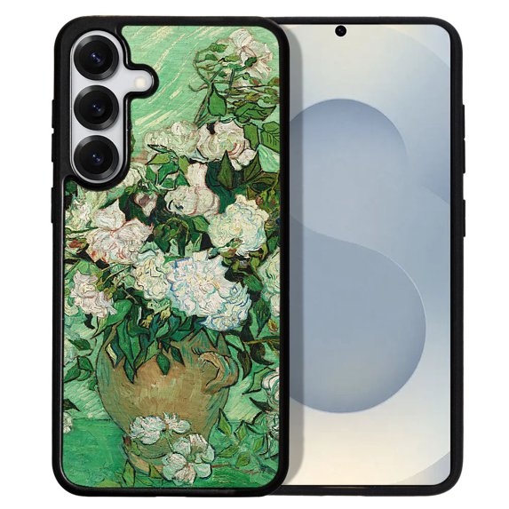 WIRESTER Shockproof Soft Rubber Cover Case for Samsung Galaxy S25 6.2" 2025, Vase With Pink Roses By Vincent Van Gogh