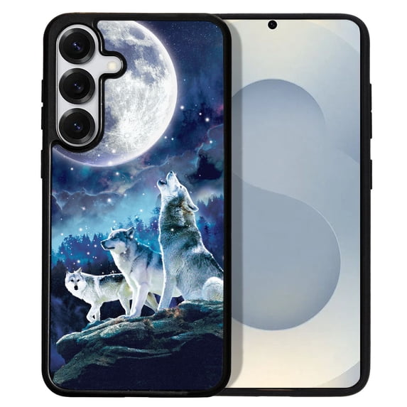 WIRESTER Shockproof Soft Rubber Cover Case for Samsung Galaxy S25 6.2" 2025, Wolf Pack Moon