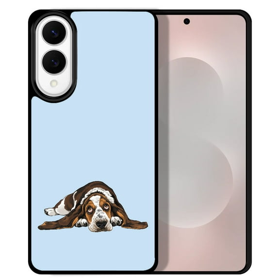WIRESTER Shockproof Soft Rubber Cover Case for Samsung Galaxy S25 Edge 6.7 inch 2025, Basset Hound Dog Lying Down Looking Up On Light Blue Background