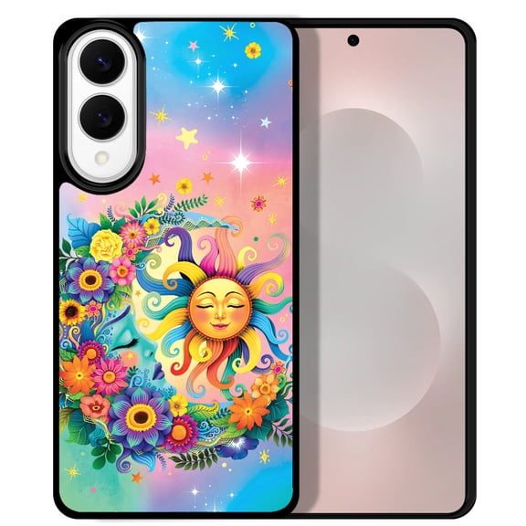 WIRESTER Shockproof Soft Rubber Cover Case for Samsung Galaxy S25 Edge 6.7 inch 2025, Colorful Sad Moon Happy Sun