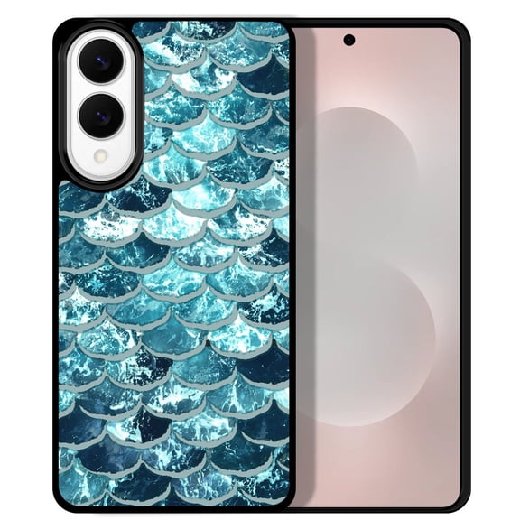 WIRESTER Shockproof Soft Rubber Cover Case for Samsung Galaxy S25 Edge 6.7 inch 2025, Mermaid Scales Blue Wave