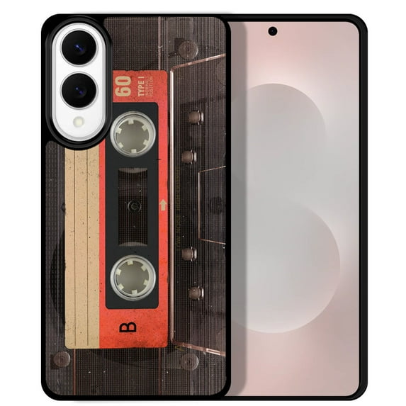 WIRESTER Shockproof Soft Rubber Cover Case for Samsung Galaxy S25 Edge 6.7 inch 2025, Red Vintage Cassette Tape