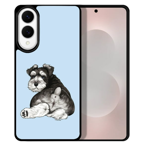 WIRESTER Shockproof Soft Rubber Cover Case for Samsung Galaxy S25 Edge 6.7 inch 2025, Schnauzer Dog Butt Looking Back On Light Blue Background