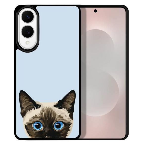 WIRESTER Shockproof Soft Rubber Cover Case for Samsung Galaxy S25 Edge 6.7 inch 2025, Siamese Kitten Cat On Pale Aqua Background