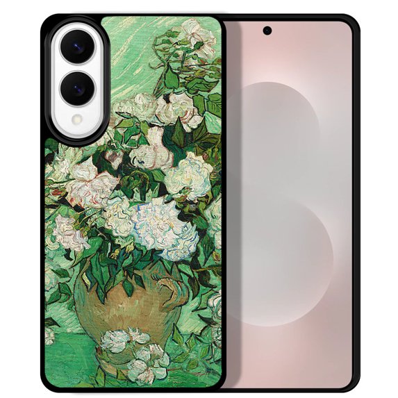 WIRESTER Shockproof Soft Rubber Cover Case for Samsung Galaxy S25 Edge 6.7 inch 2025, Vase With Pink Roses By Vincent Van Gogh