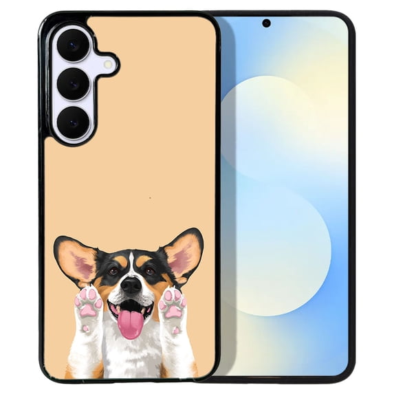 WIRESTER Shockproof Soft Rubber Cover Case for Samsung Galaxy S25 FE 5G 6.7" 2025, Black Tan Pembroke Welsh Corgi Dog On Sunset Background