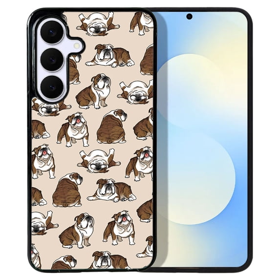 WIRESTER Shockproof Soft Rubber Cover Case for Samsung Galaxy S25 FE 5G 6.7" 2025, Brindle Brown English Bulldog Funny Playful Postures On Brown
