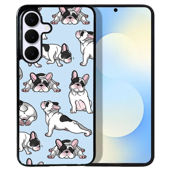WIRESTER Shockproof Soft Rubber Cover Case for Samsung Galaxy S25 FE 5G 6.7" 2025, French Bulldog Funny Playful Postures On Light Blue Background