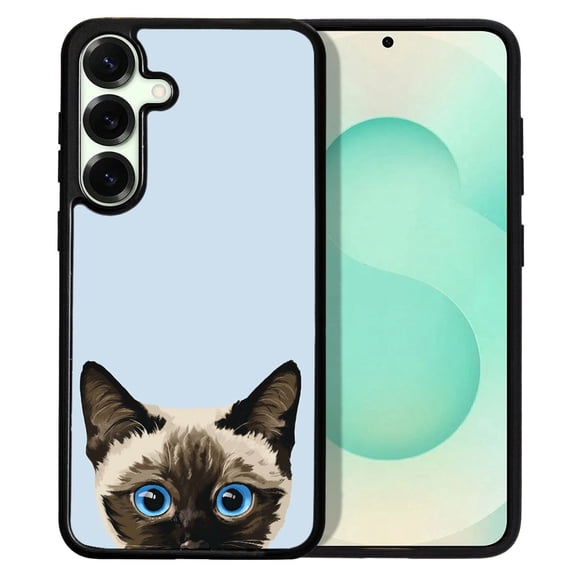 WIRESTER Shockproof Soft Rubber Cover Case for Samsung Galaxy S25+ / S25 Plus 6.7" 2025, Animal Siamese Kitten Cat On Pale Aqua Background